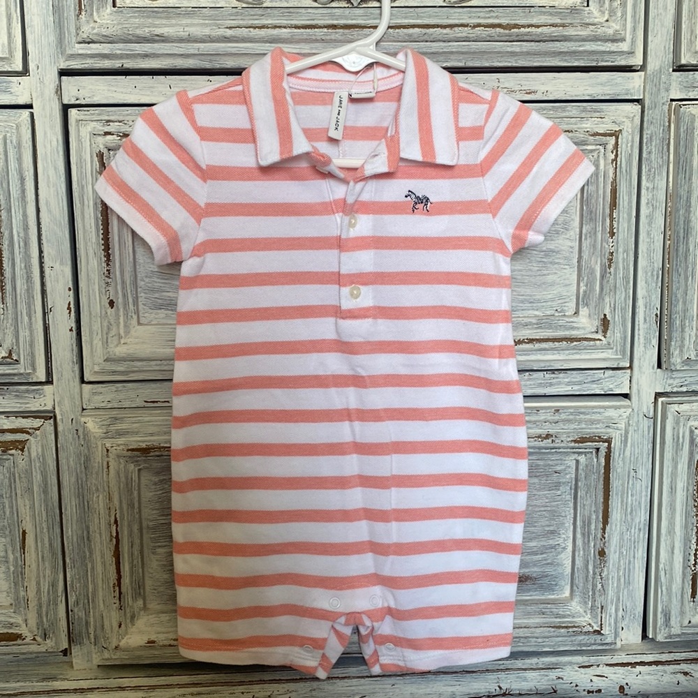 Janie and Jack romper 6-12 months NWT orange stripes zebra detail